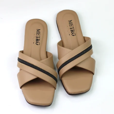 Women’s Crossover Strap Flat Sandals with Zipper Detail – Chic Casual Slip-Ons