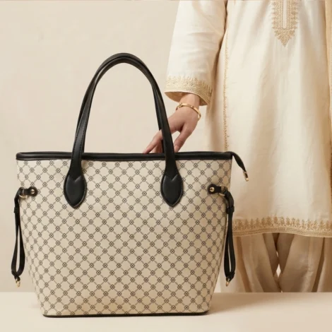 Premium Monogram Pattern Tote Bag with Midnight Black Accents